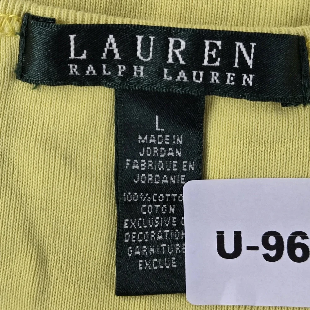 Lauren Ralph Women Shirt L Yellow Small Chest Logo Embroidery Crew‎ Neck